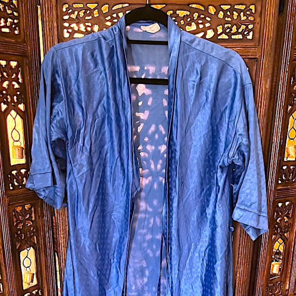 VINTAGE JULIE GIRL BLUE CHECKERED PRINT NIGHT GOWN MEDIUM
